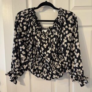Floral Black and White Women's Top